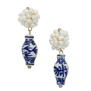 Susan Shaw Blue & White Pearl Cluster Drop Earrings
